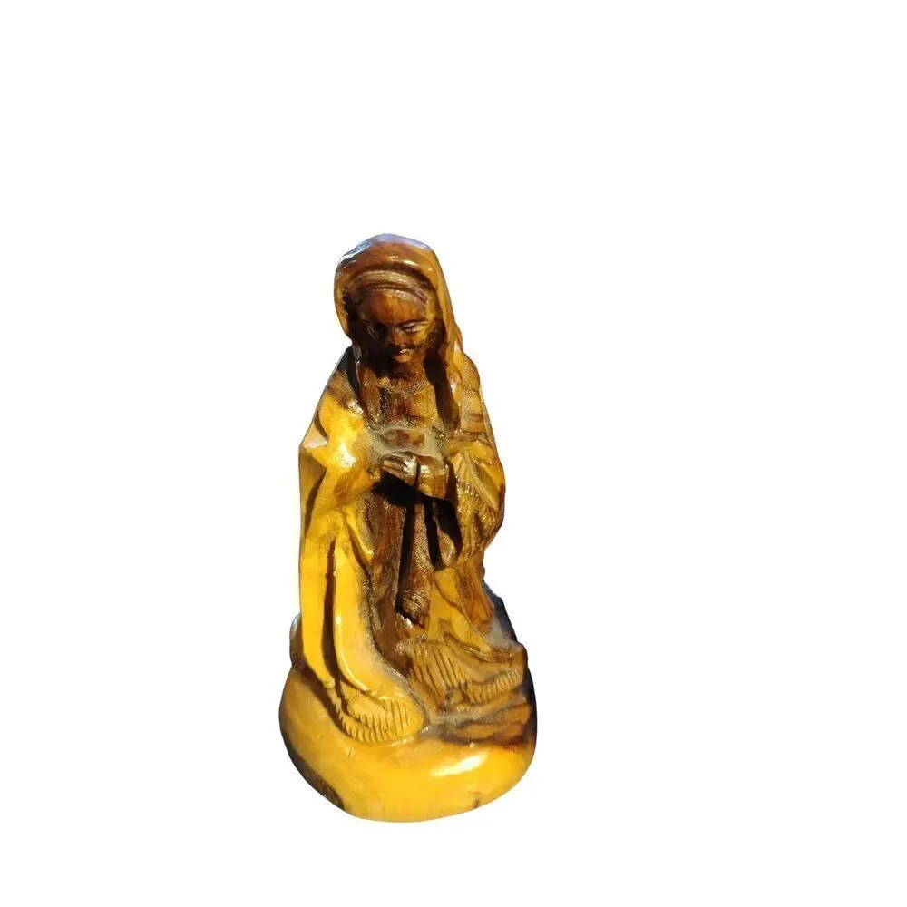Hand Carved Olive Wood Jesus holding Baby Lamb And Staff Made In Bethlehem 10.5”